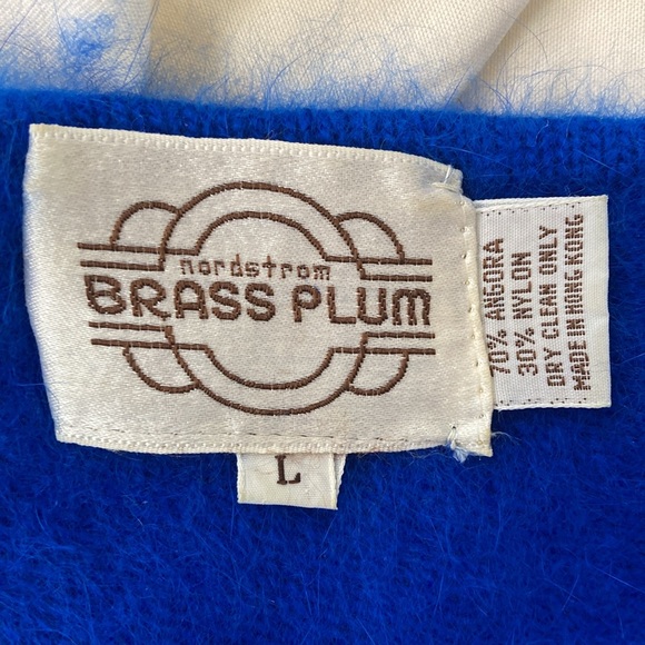 VINTAGE | Nordstrom “Brass Plum” Cobalt Blue Angora Short Sleeve sweater Large - Picture 5 of 8